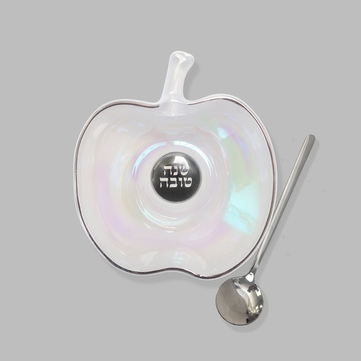 [HDGLA-1-W] Apple Shaped Glass Honey Dish With Spoon